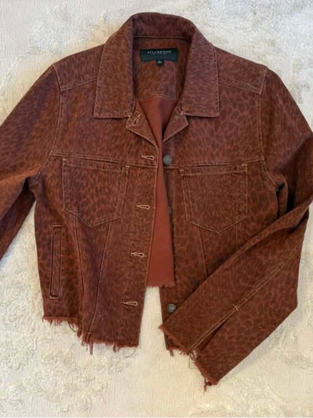 Liverpool Rust Leopard-Print Cropped Denim Jacket